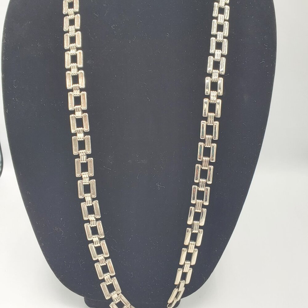 Silver-Tone Rectangular Link Necklace - image 1